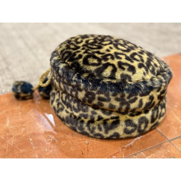 DONNA VINCI COUTURE 100% WOOL FELT FUR USA BROWN TAN LEOPARD PRINT HAT POMS EUC main image 4